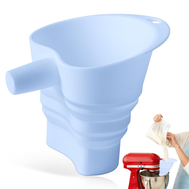 Amoner Flour Funnel for Kitchen Aid Mixer - Stand Mixer Attachment Compatible with (KSM150) 4.5-5 Qt Tilt-Head Mixers,Easy Pour Anti-Splash Baking Tool, Dishwasher Safe, for Egg Liquid and Both Flour -Blue - Image 1